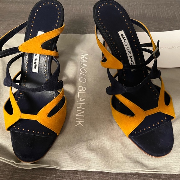 Manolo Blahnik strappy navy and mustard beautiful sandals size 38 - Picture 5 of 6